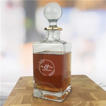Engraved Floral Wreath Mr. & Mrs. Decanter