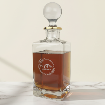 Engraved Floral Wreath Mr. & Mrs. Decanter