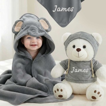 Personalized Hooded Towel And Bear Gift Set