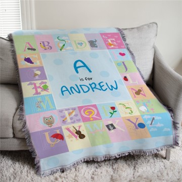 Personalized Blue Alphabet Baby Tapestry Throw