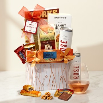 Valentines Day Rose Wine Delight Basket