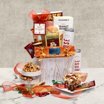 Valentines Day Rose Wine Delight Basket