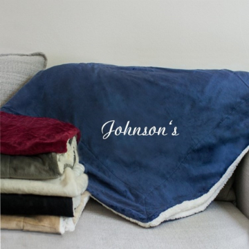 Embroidered Navy Sherpa Blanket