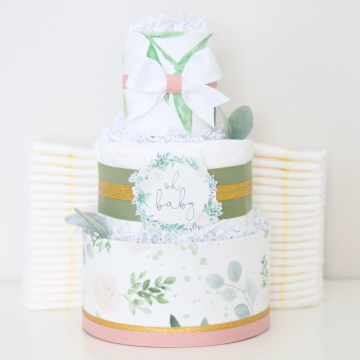 Floral Greenery Baby Diaper Cake