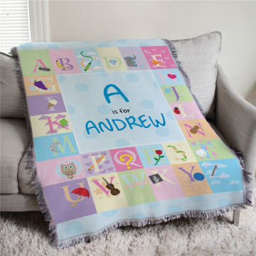 Personalized Blue Alphabet Baby Tapestry Throw