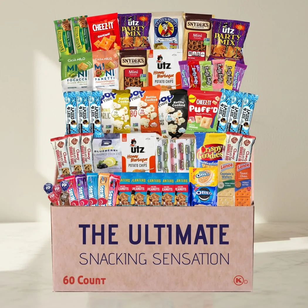 60 Count Snack Box Variety Pack Care Package