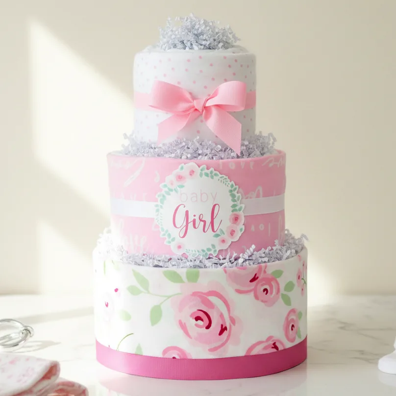 Baby Girl Rose Diaper Cake