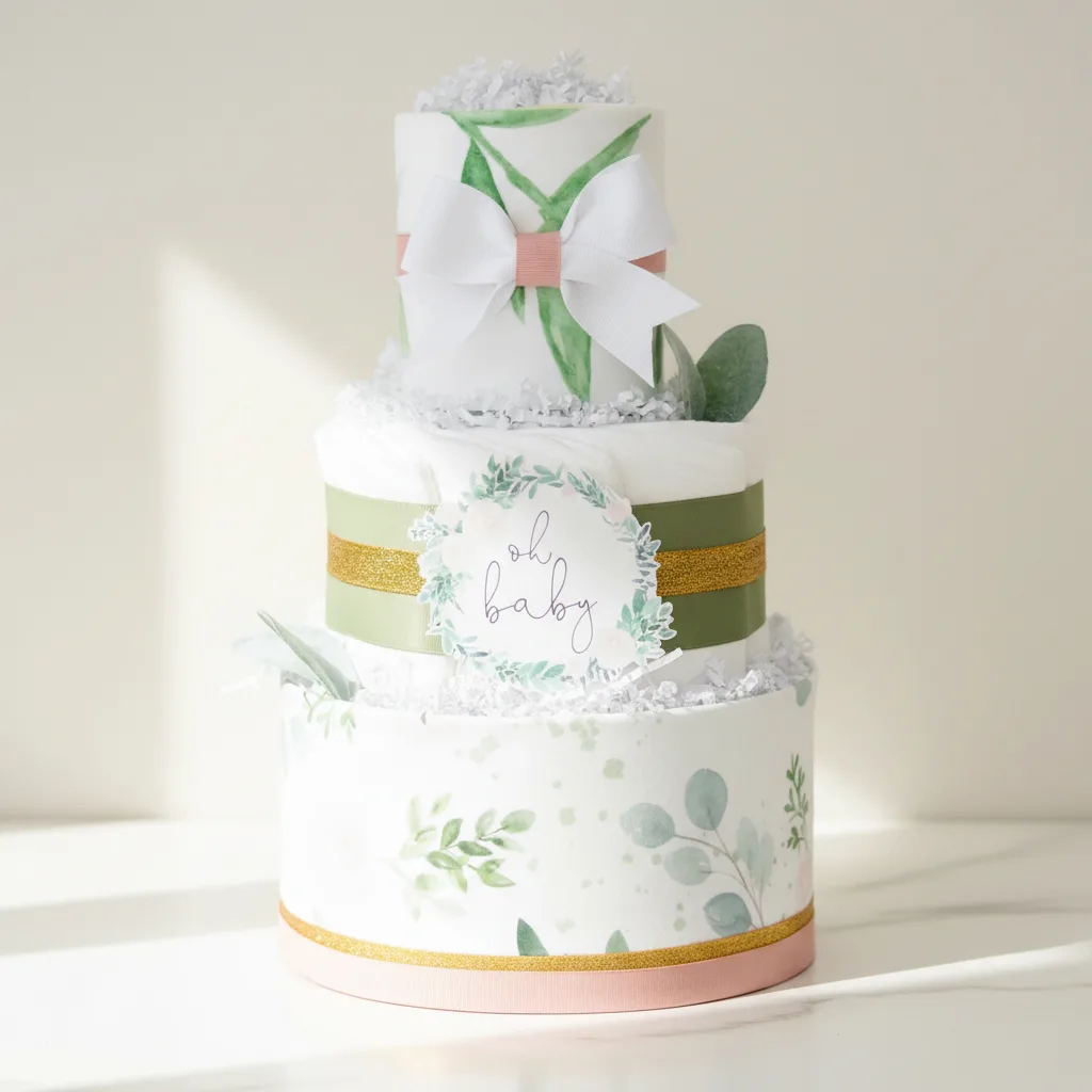 Floral Greenery Baby Diaper Cake