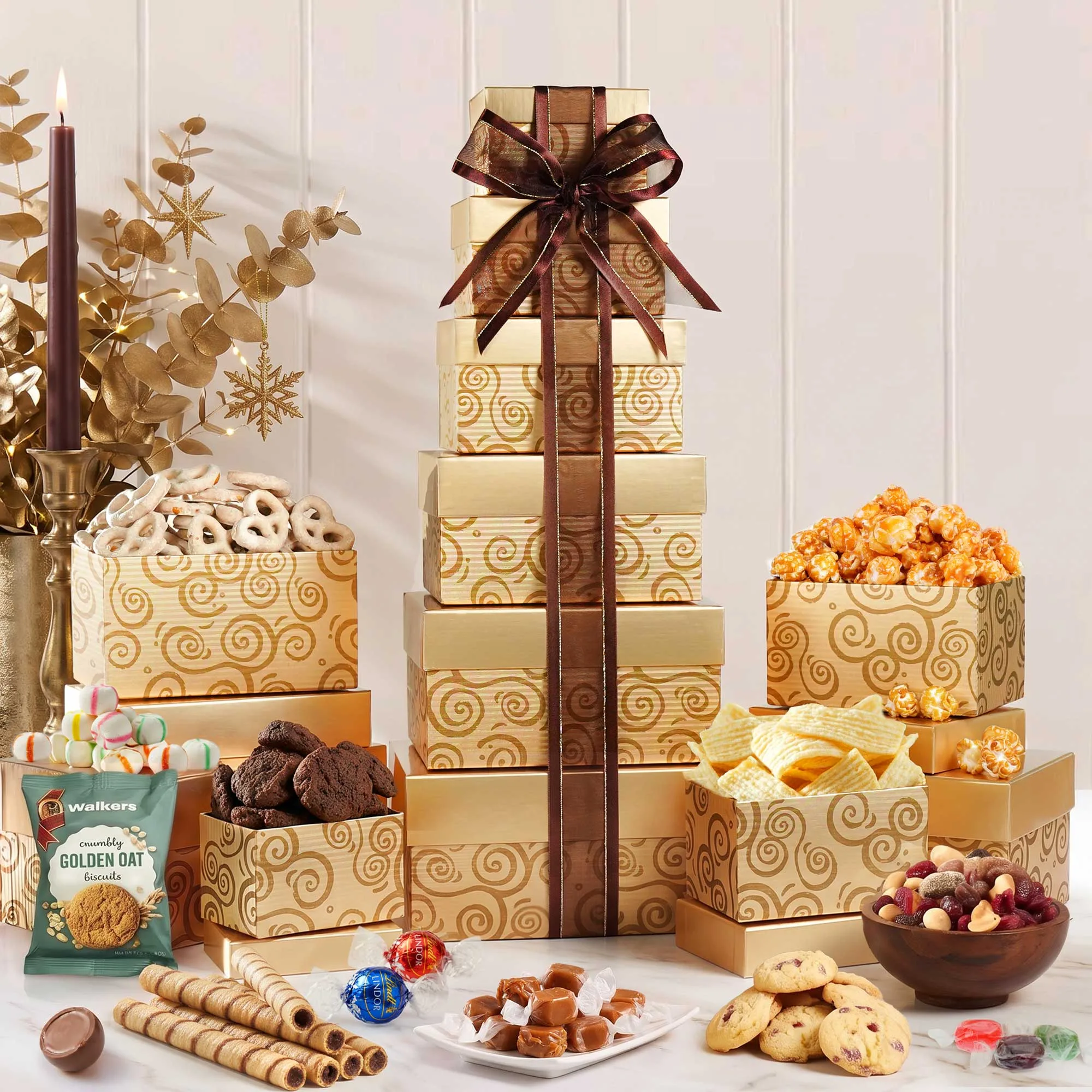 Glittering Gold Holiday Gift Tower