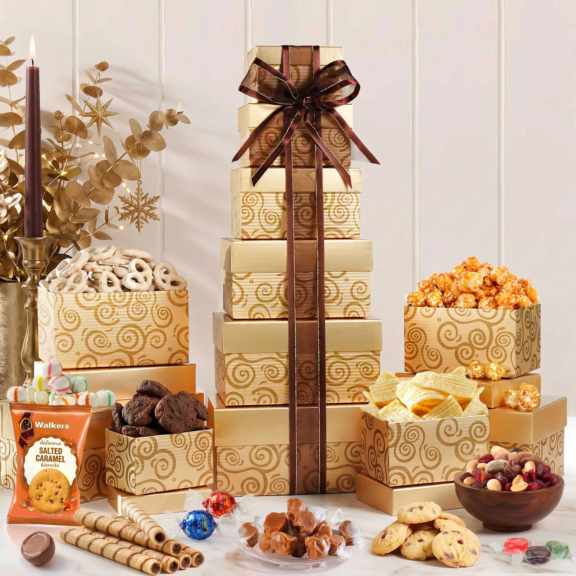 Glittering Gold Holiday Gift Tower