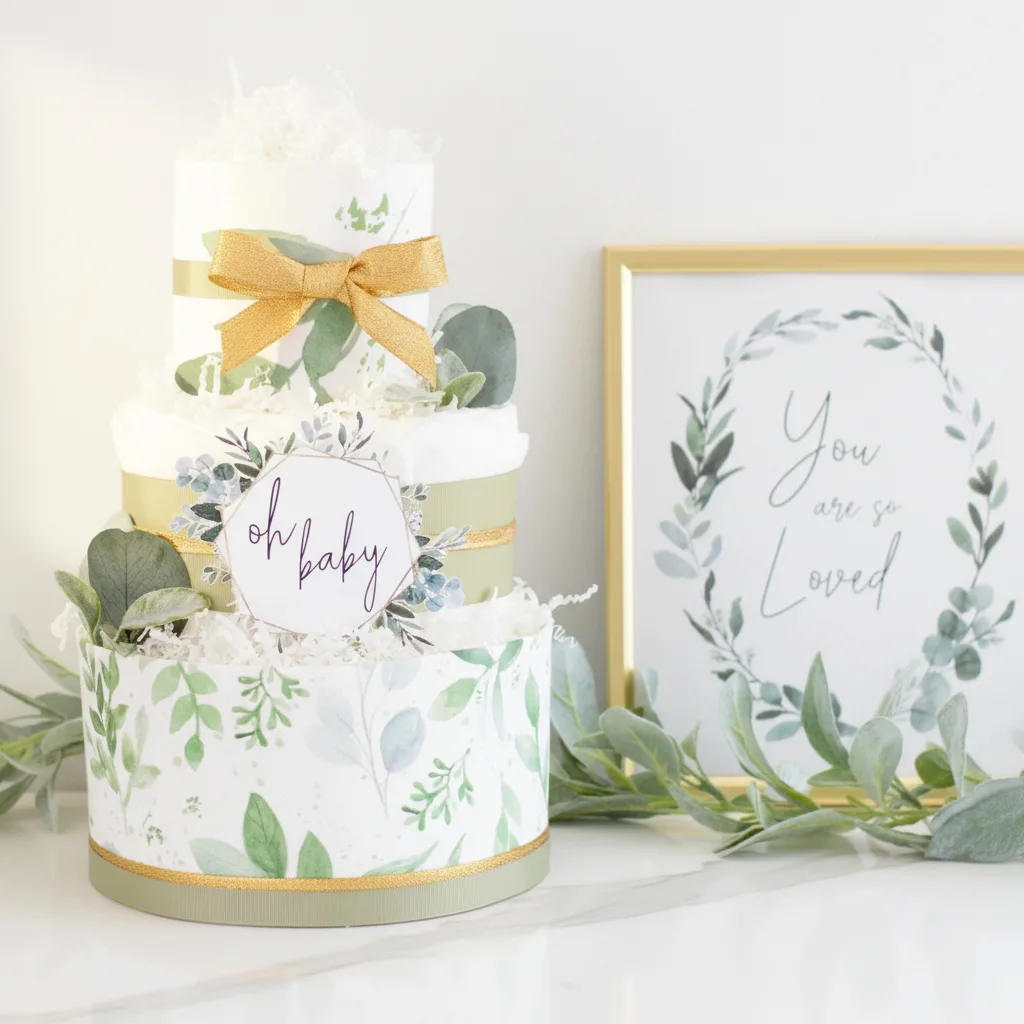 Greenery Baby Diaper Cake