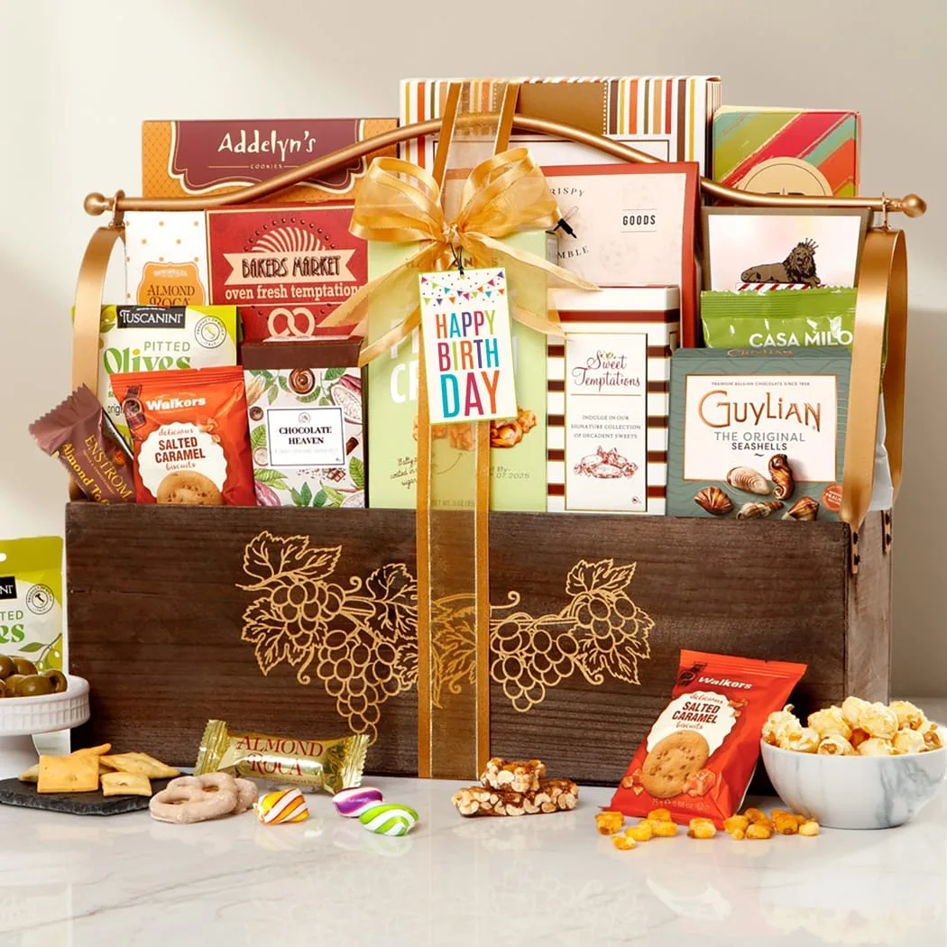 Happy Birthday Wooden Gift Basket