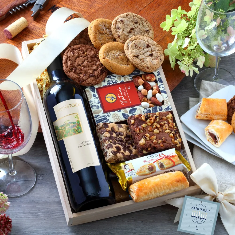 Happy Hanukkah Bakery & Red Wine Gift Tray