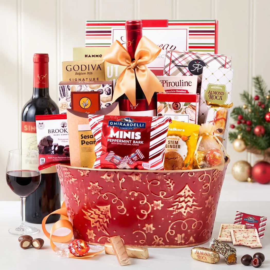 Holiday Cheers Wine Gift Basket