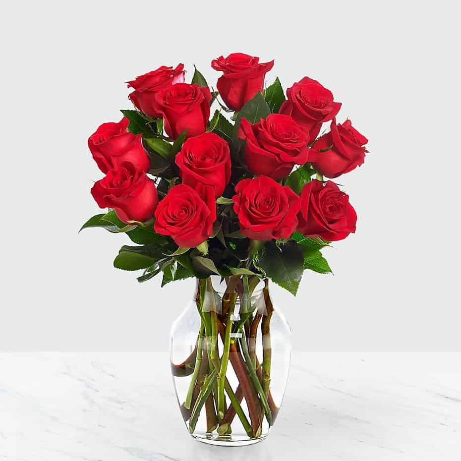 One Dozen Red Roses with vase