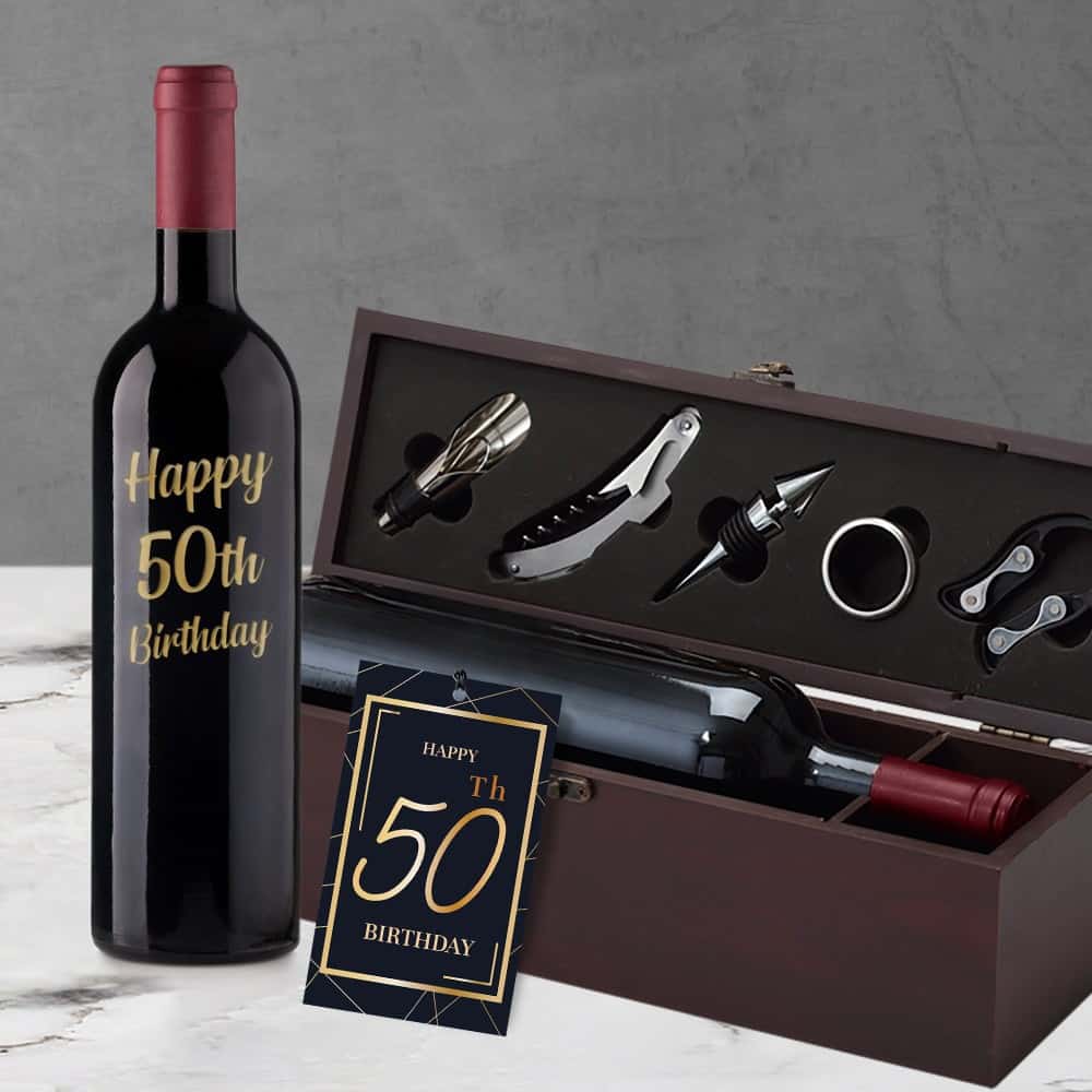 50th Birthday Engraved Wine Gift
