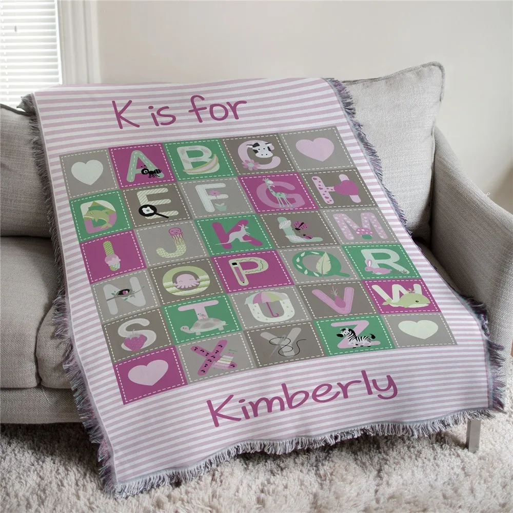 Personalized Baby Girl Alphabet Afghan Throw