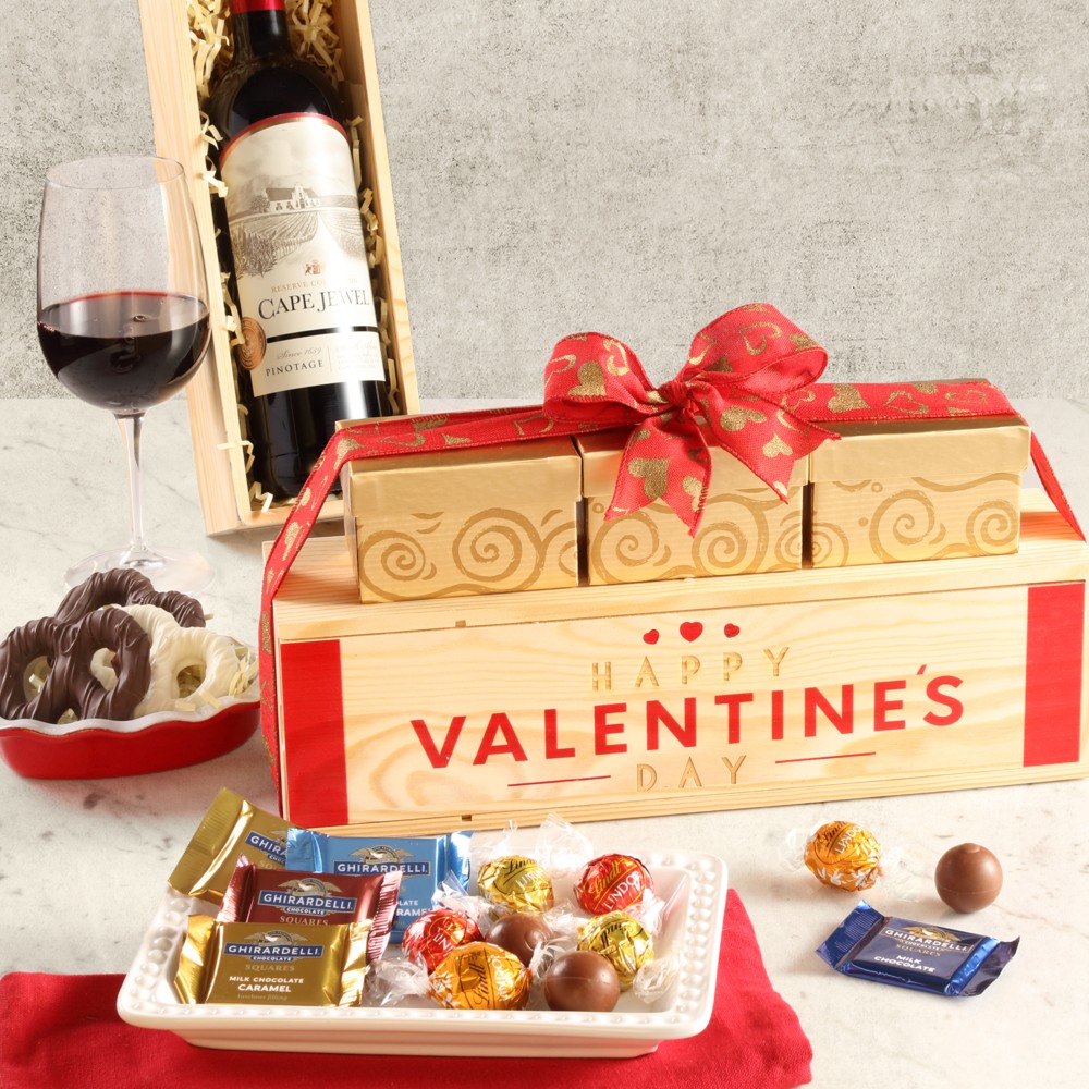 Valentines Day Chocolate and Wine Gift Set