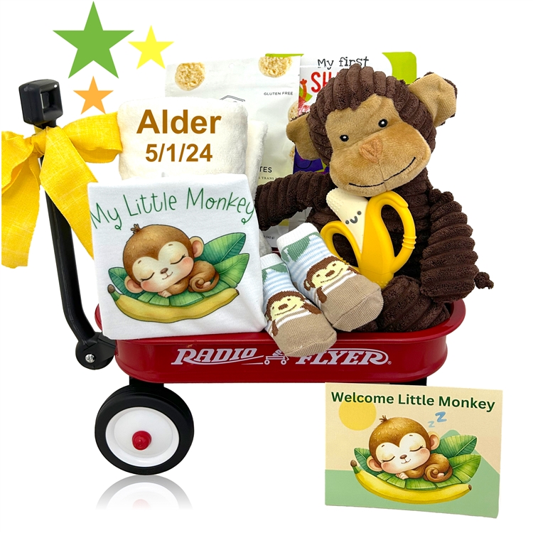 Welcome Little Monkey Baby Gift Wagon