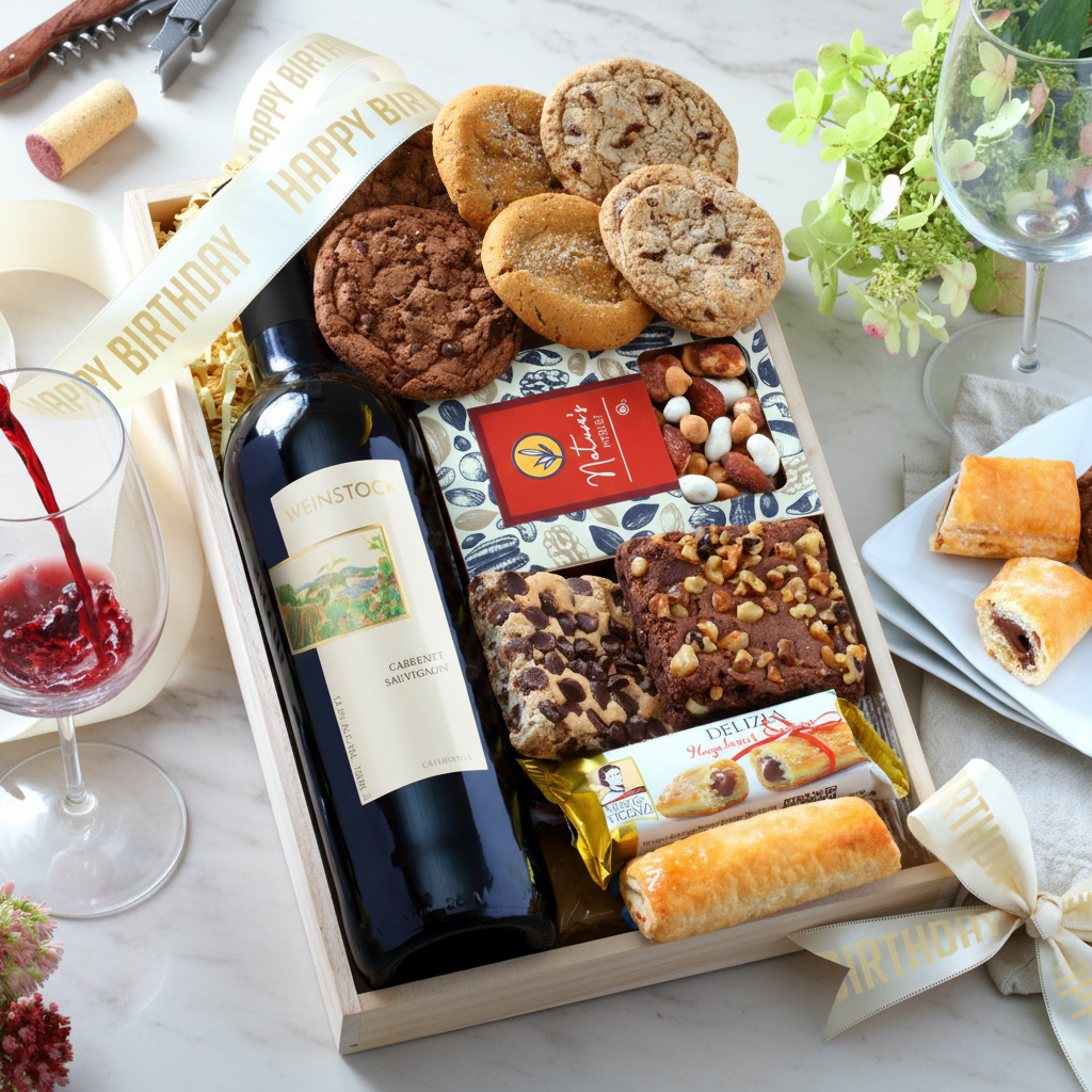 Bakery & Red Wine Birthday Gift Tray