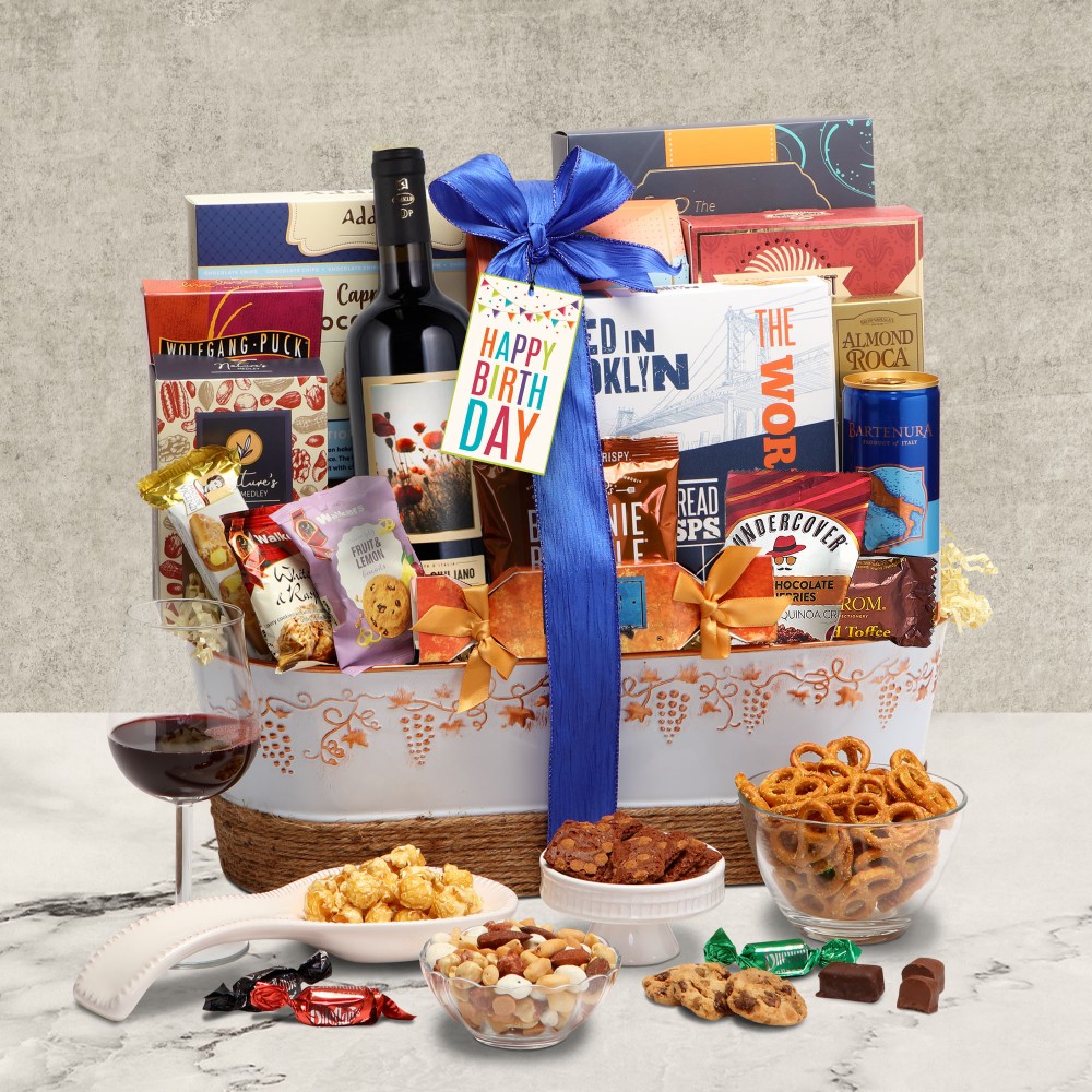 >Birthday Celebrations Wine Gift Basket