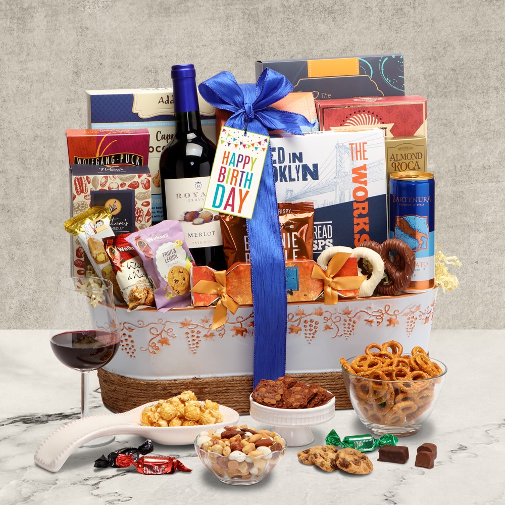>Birthday Celebrations Wine Gift Basket