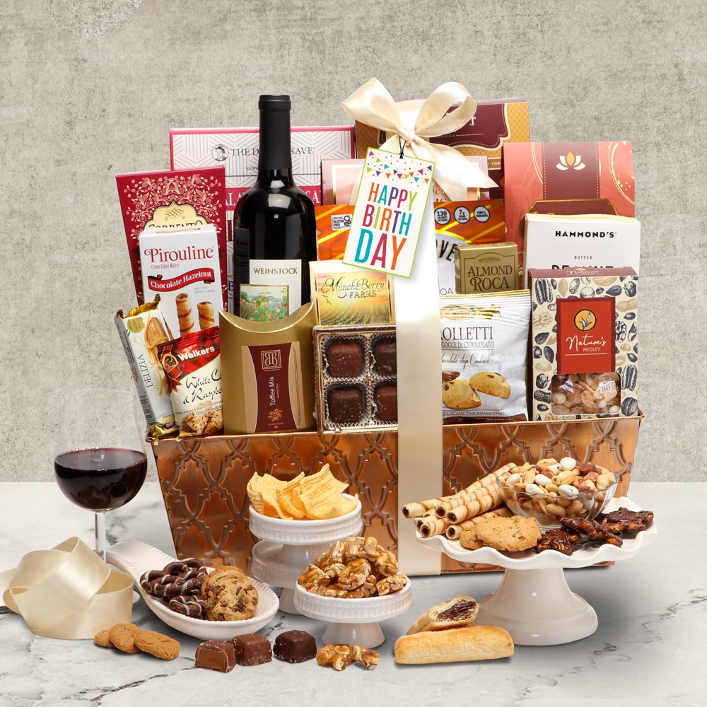 >Birthday Cheers Wine Gift Basket