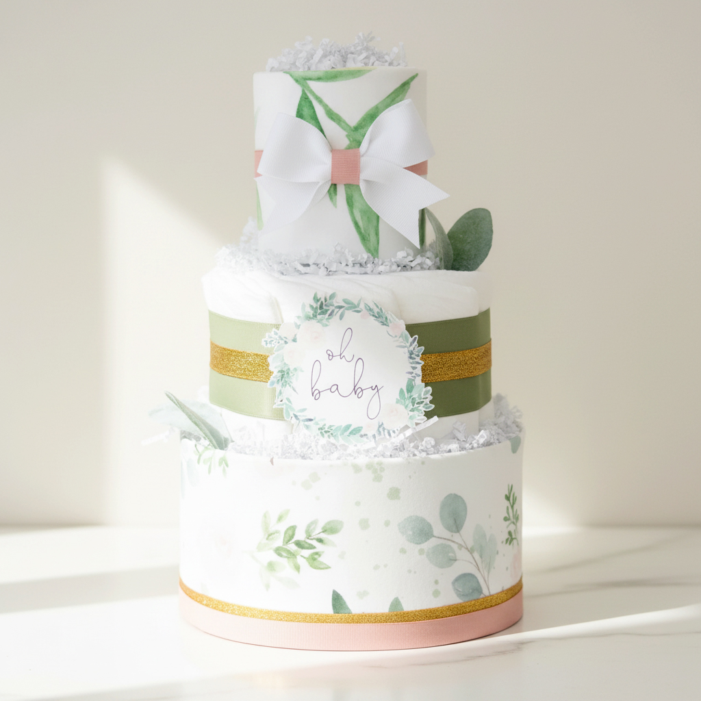 Floral Greenery Baby Diaper Cake