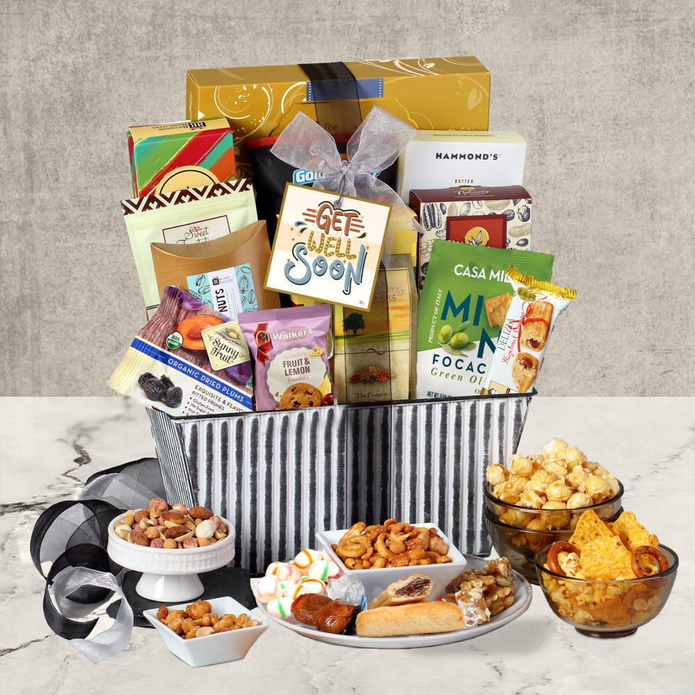 >Get Well Deluxe Striped Gift Basket