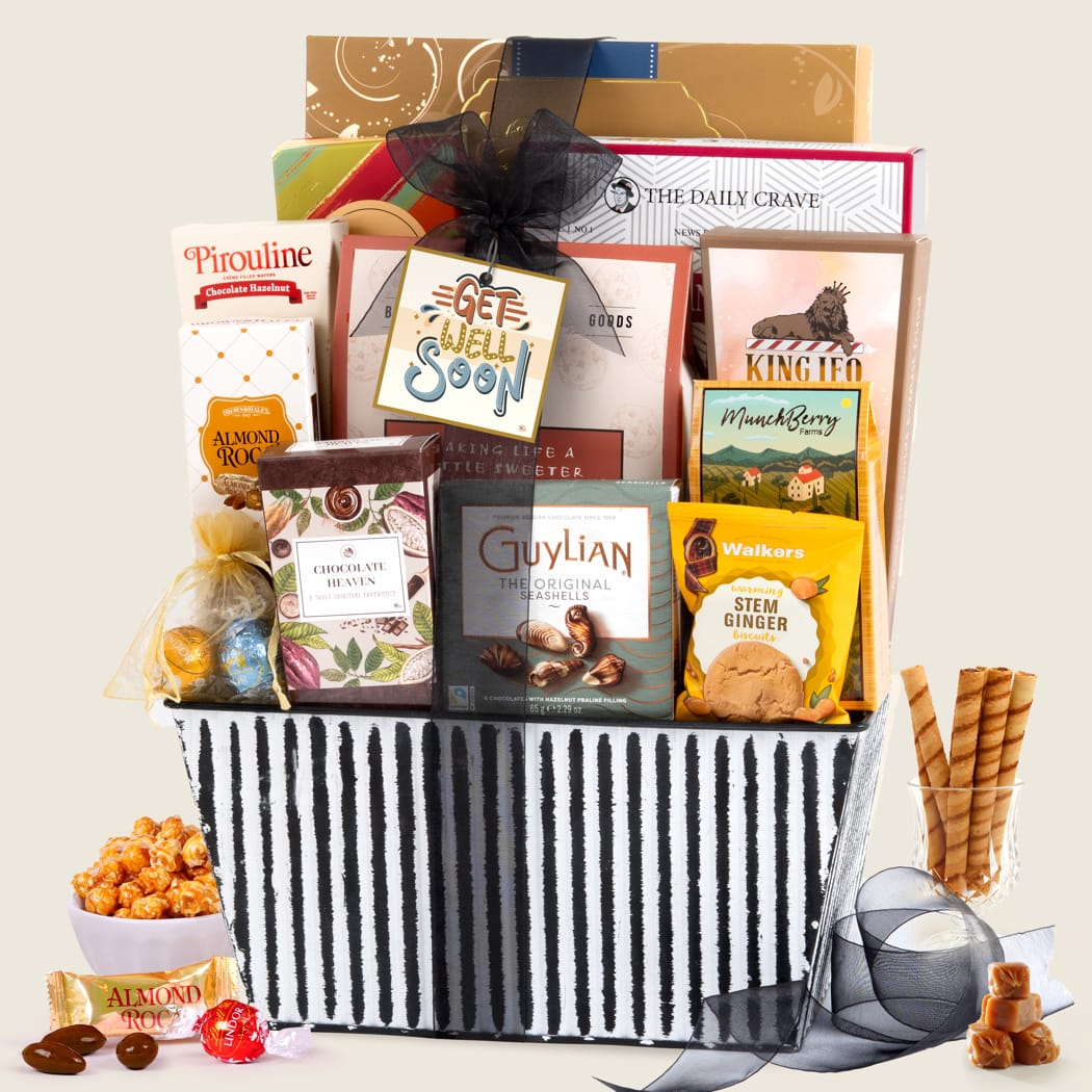 >Get Well Deluxe Striped Gift Basket
