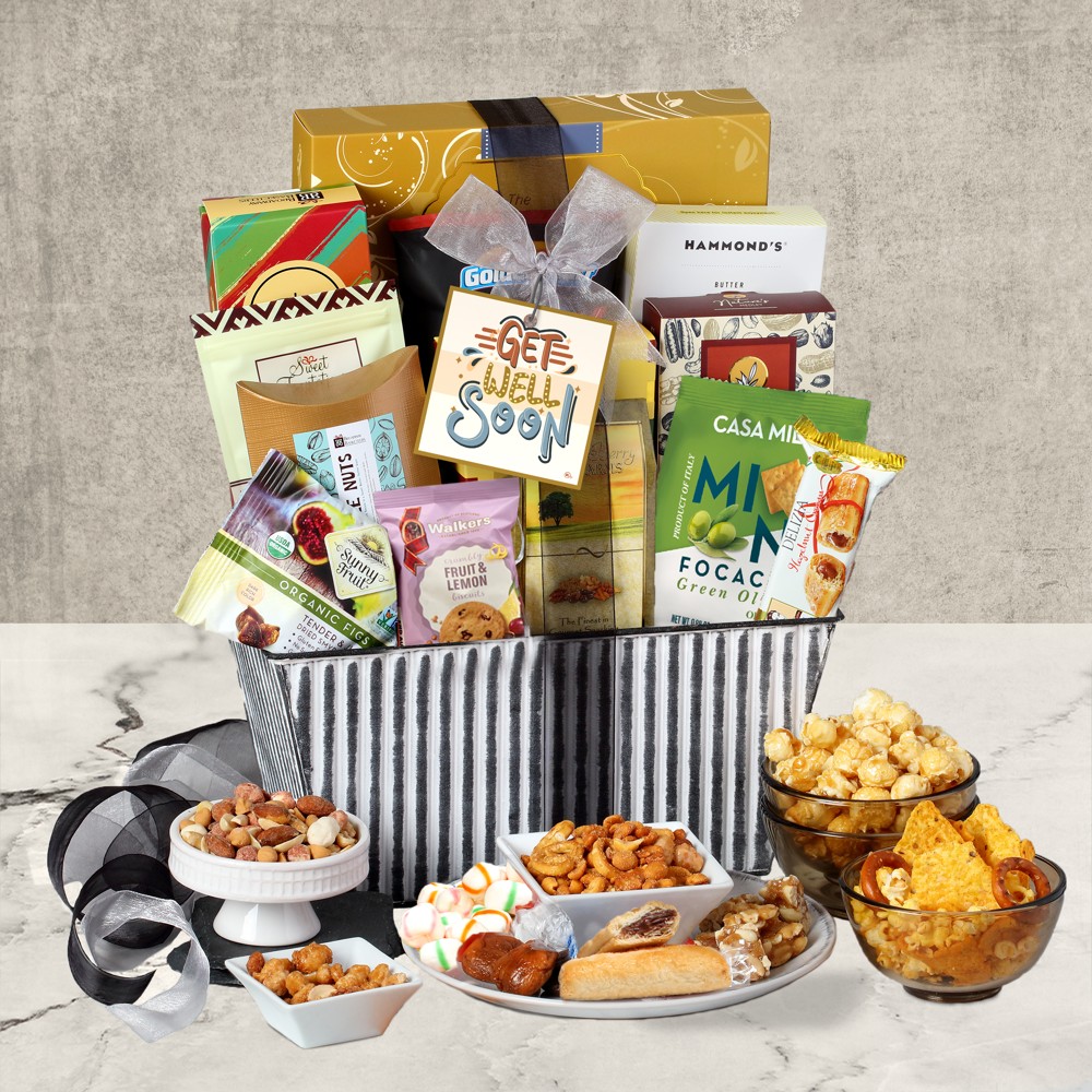 >Get Well Deluxe Striped Gift Basket