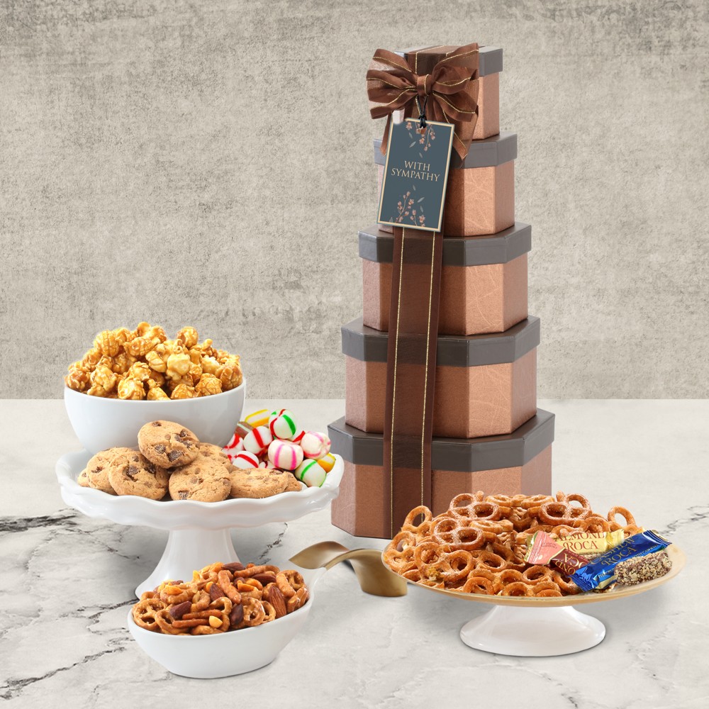 >Gourmet Sympathy Gift Tower of Sweets