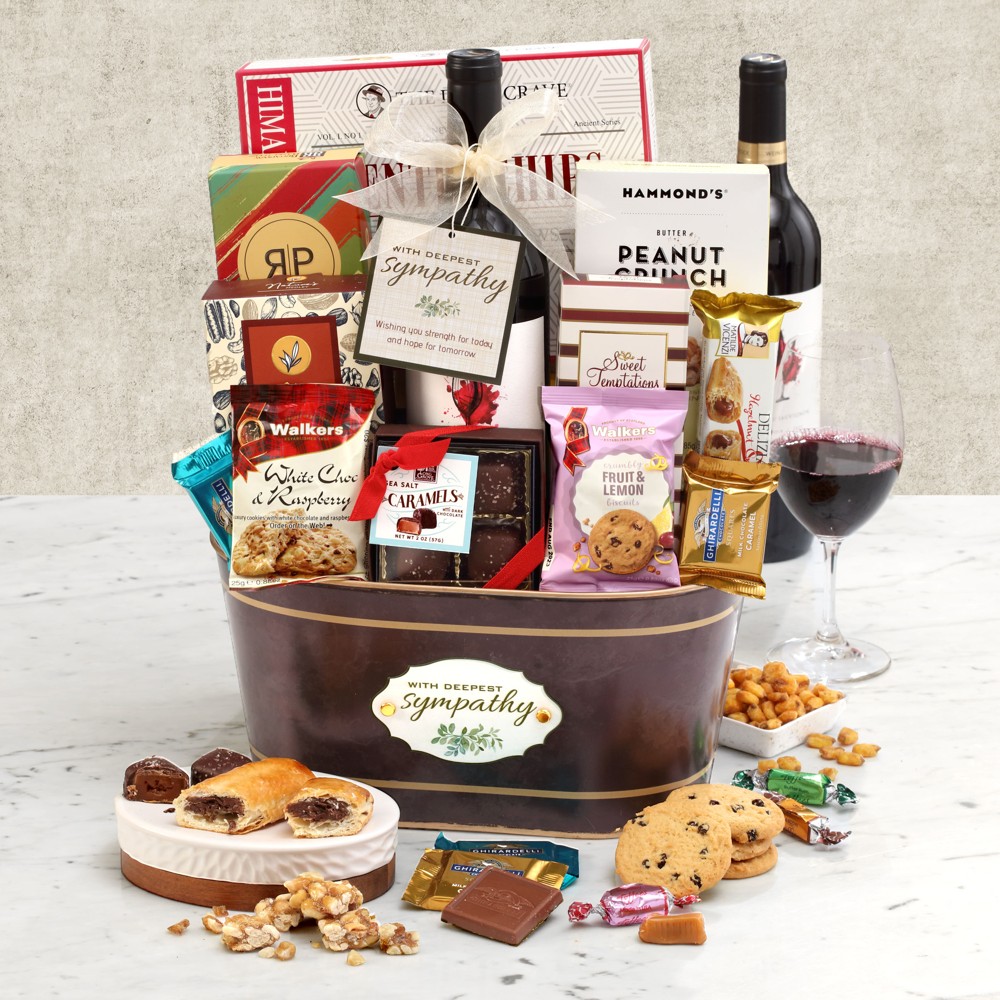 >Gourmet Sympathy Wine Gift Basket
