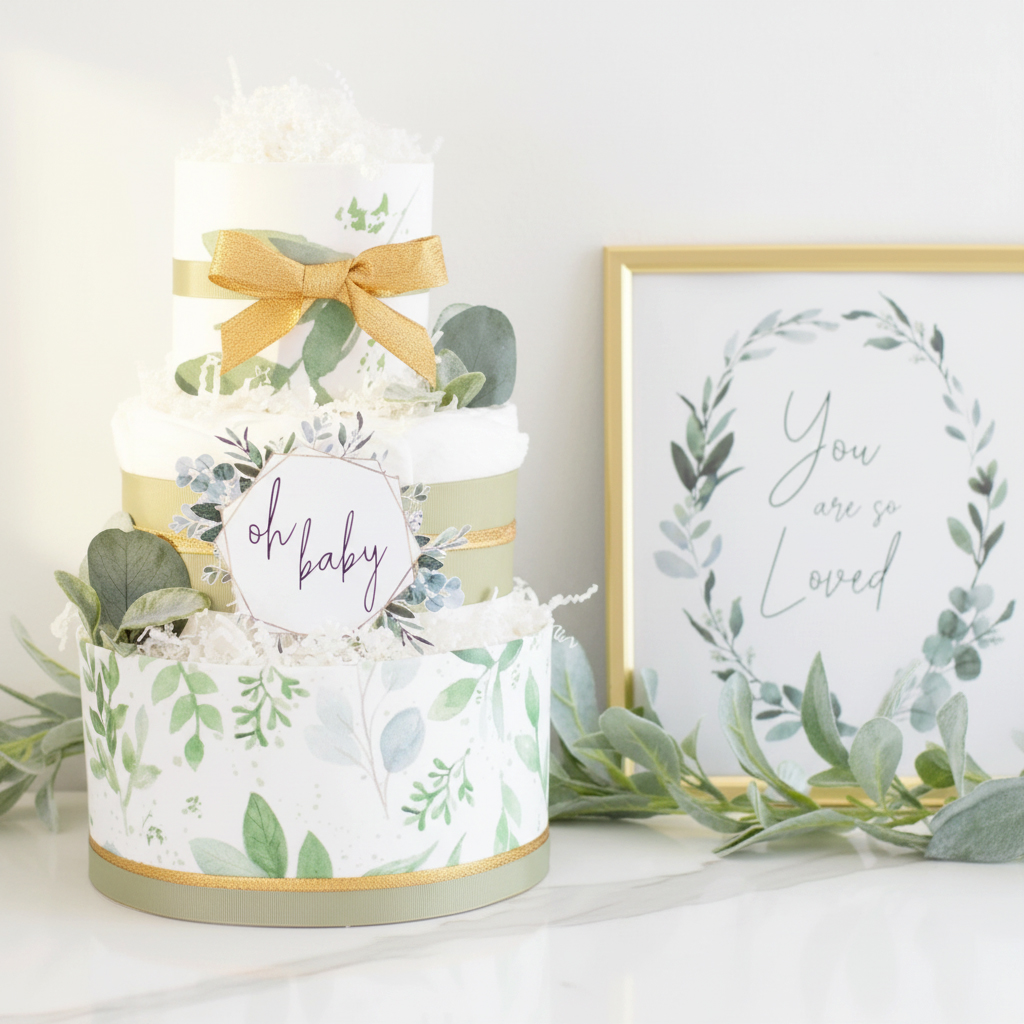 Greenery Baby Diaper Cake