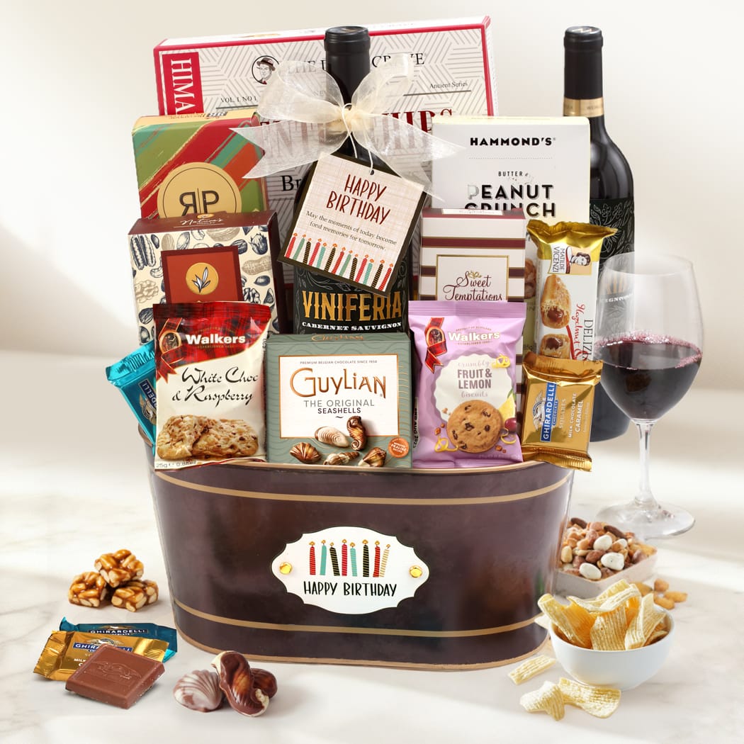 Happy Birthday Gourmet Wine Gift Basket