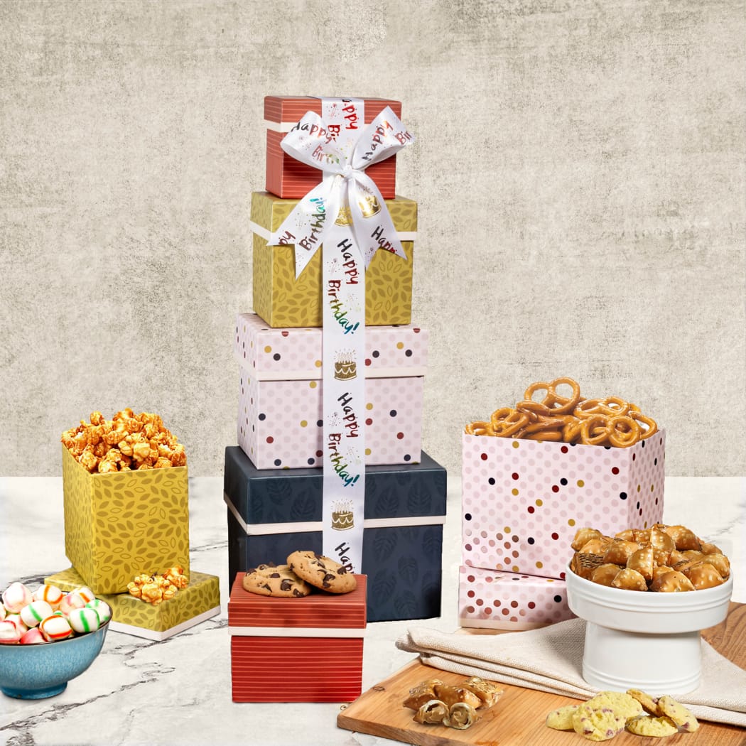 >Happy Birthday Sweets Gift Tower