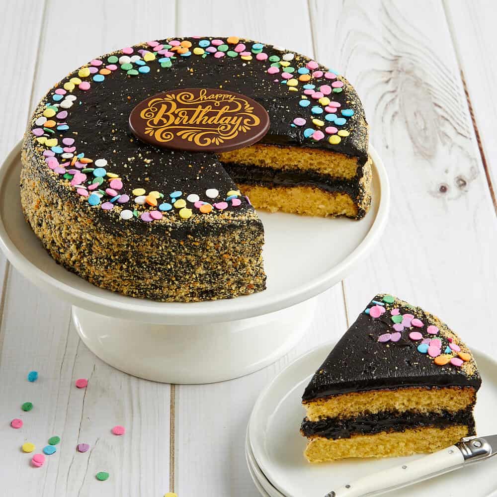 >Golden Fudge Birthday Celebration Cake