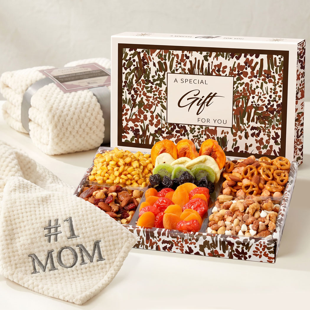 Mothers Day Dried Fruit, Nuts & Throw Gift
