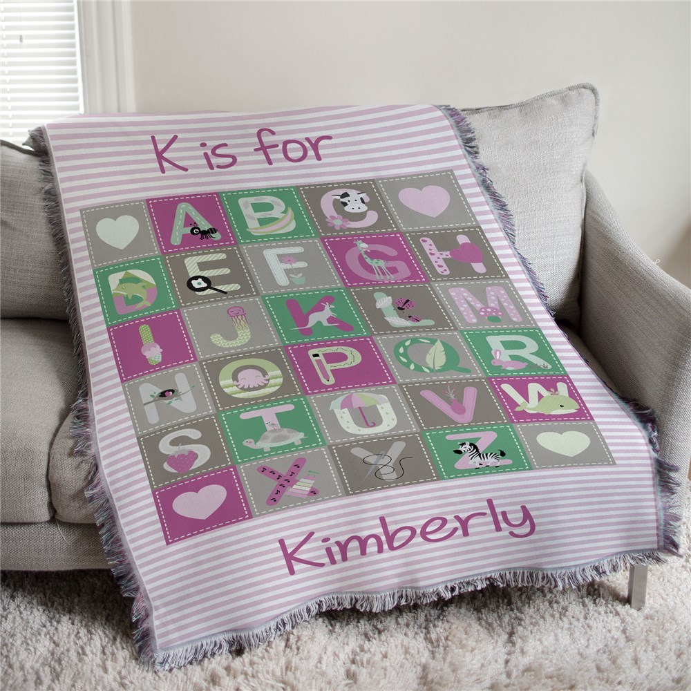 >Personalized Baby Girl Alphabet Afghan Throw