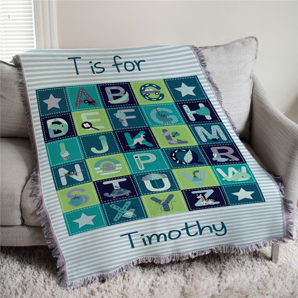 >Personalized Baby Boy Alphabet Afghan Throw