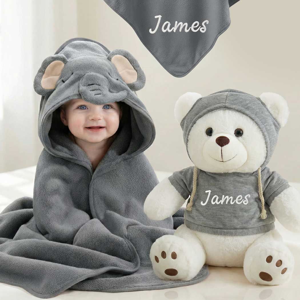 Personalized Hooded Towel And Bear Gift Set