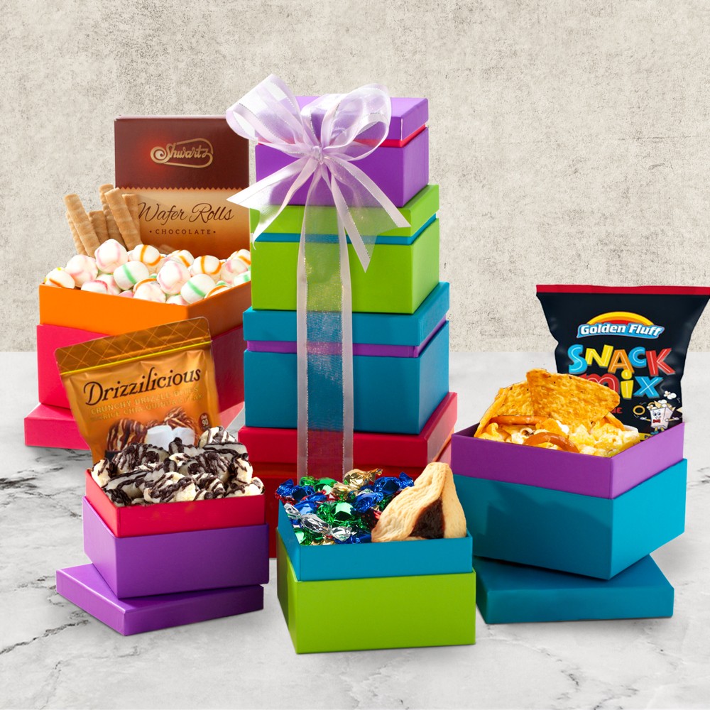 >Purple Pizazz Purim Gift Tower