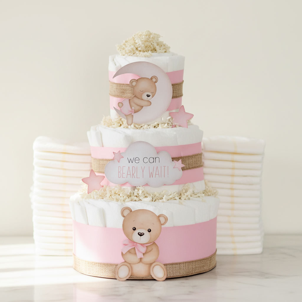 Teddy Bear Diaper Cake Pink Collection