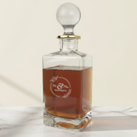 Engraved Floral Wreath Mr. & Mrs. Decanter