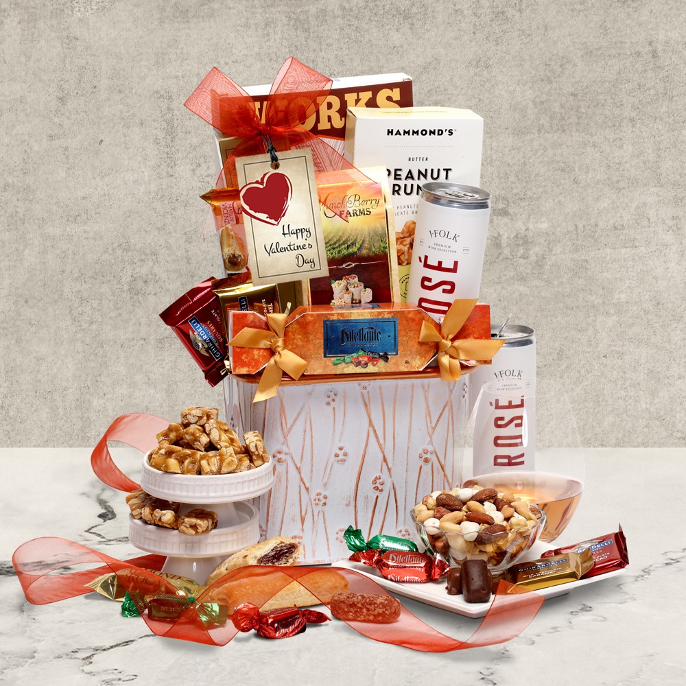 >Valentines Day Rose Wine Delight Basket