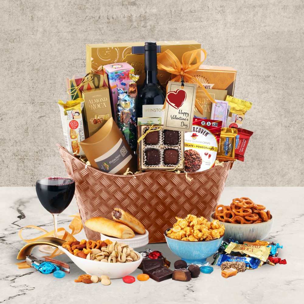 Valentine's Wine & Chocolate Gift Basket - wine gift baskets