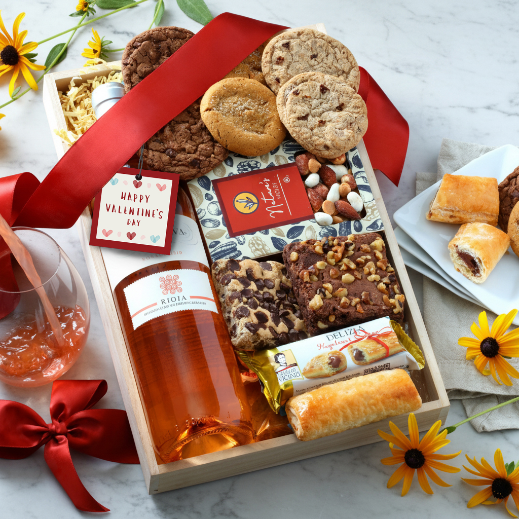 Valentines Day Wine & Snacks Gift Tray